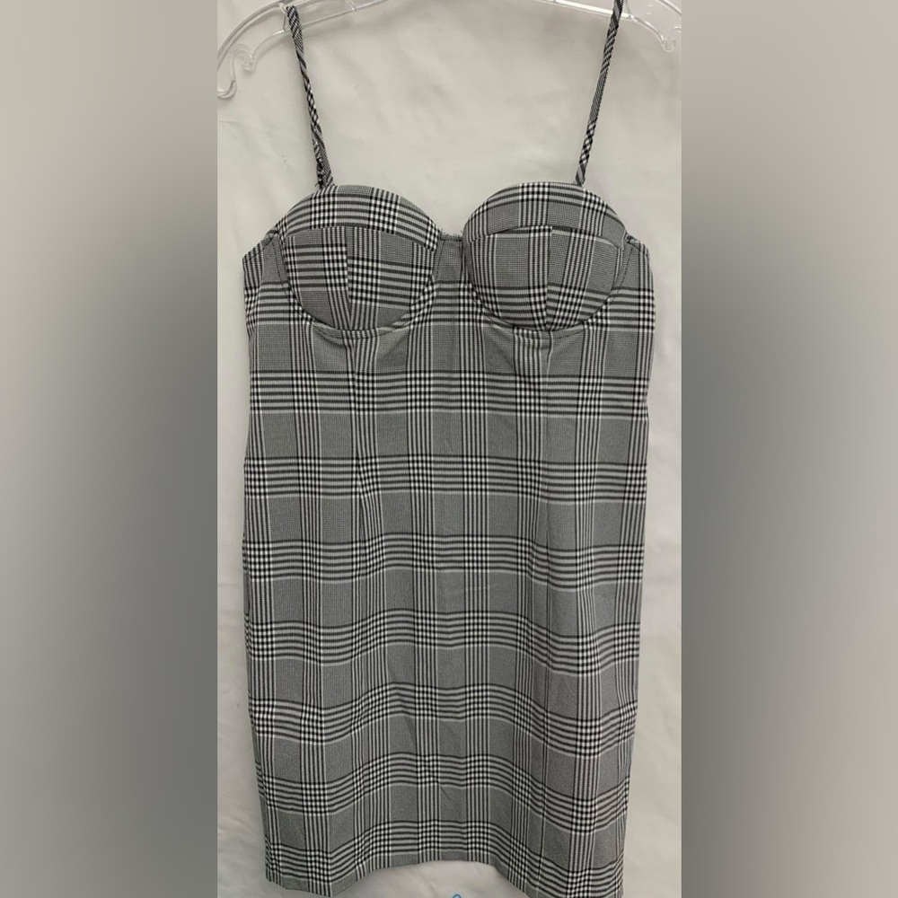 Olivaceous Plaid Bustier Mini Dress Black/White Medium NWT